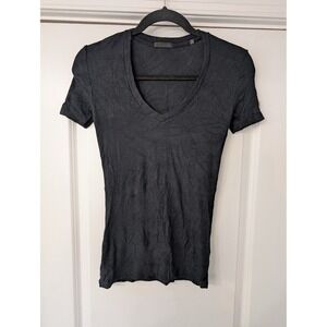 ATM Anthony Thomas Melillo Womens Black V-Neck Short Sleeve Top XS modal